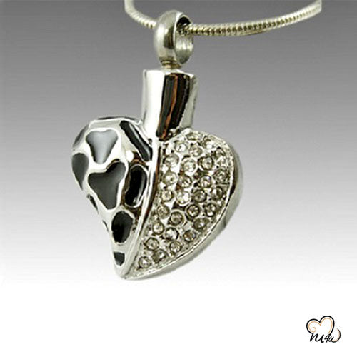 Anamel and Diamond Heart Cremation Pendant, Cremation Pendant, Urn Necklace, Necklace Urn For Ashes - ExquisiteUrns