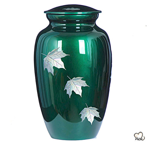 Autumn Leaves Mother of Pearl  Cremation Urn, Hand Painted Cremation Urn - ExquisiteUrns