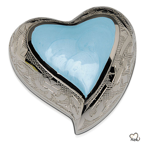 Baby Blue Finest Brass Cremation Keepsake Heart Display Stand, Infant Urn - ExquisiteUrns