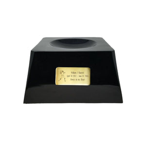 Football Cremation Urn with Optional Carolina Panthers Ball Decor and Custom Metal Plaque - ExquisiteUrns