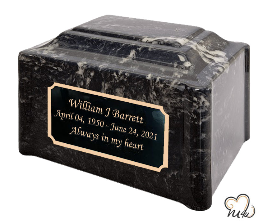 Black Pearl Pillared Cultured Marble Adult Cremation Urn - ExquisiteUrns