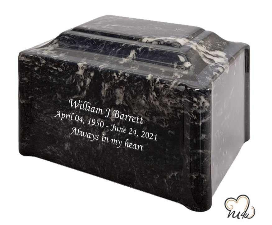 Black Pearl Pillared Cultured Marble Adult Cremation Urn - ExquisiteUrns