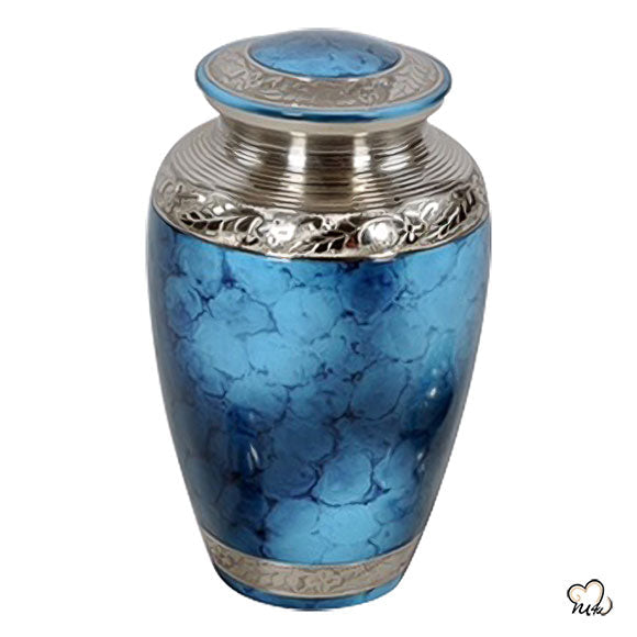 Classic Iris Urn for Ashes - Classic Iris Cremation Urn for Human & Adult Ashes in Blue & Silver - ExquisiteUrns