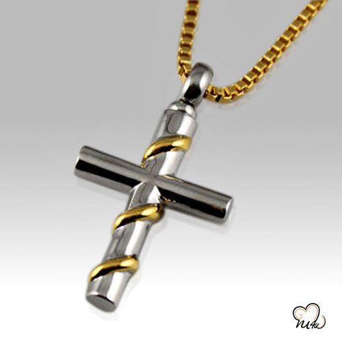 Cross with Gold Wire Wrapped Keepsake Pendant, Cremation Pendant - ExquisiteUrns