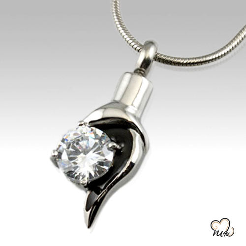 Diamond Accent Stainless Steel Cremation Keepsake Pendant, Cremation Pendant - ExquisiteUrns