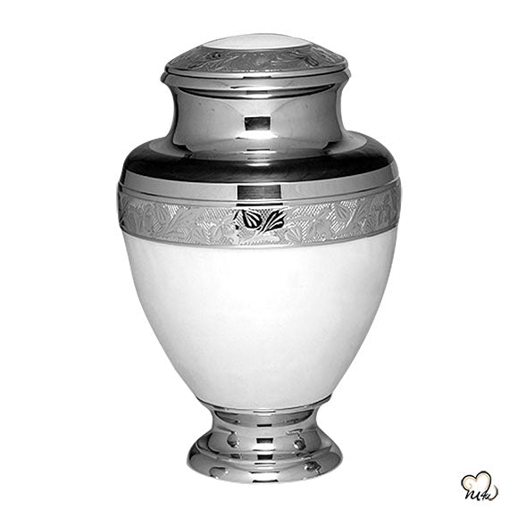 Elegant Pearl Brass Cremation Urn - White, Brass Urns - ExquisiteUrns