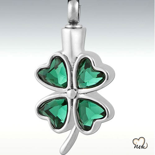Green Glass Clover-Shamrock Pendant, Cremation Pendant - ExquisiteUrns