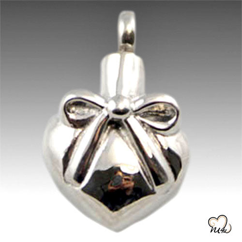 Heart with Ribbon & Bow Pendant Stainless Steel Cremation Pendent, Cremation Pendant - ExquisiteUrns
