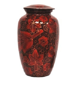 Crimson Floral Leaves Cremation Urn - ExquisiteUrns