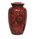 Crimson Floral Leaves Cremation Urn - ExquisiteUrns