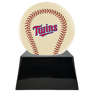 Baseball Cremation Urn with Optional Ivory Minnesota Twins Ball Decor and Custom Metal Plaque - ExquisiteUrns