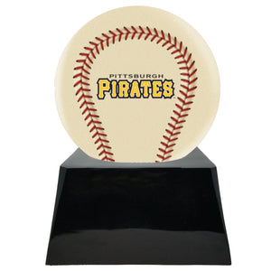 Baseball Cremation Urn with Optional Ivory Pittsburgh Pirates Ball Decor and Custom Metal Plaque - ExquisiteUrns