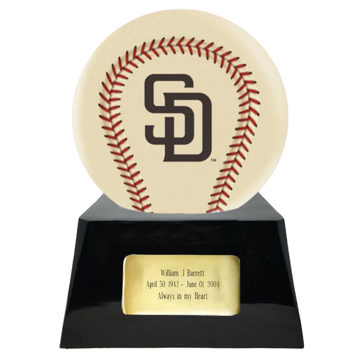 Baseball Cremation Urn with Optional Ivory San Diego Padres Ball Decor and Custom Metal Plaque - ExquisiteUrns