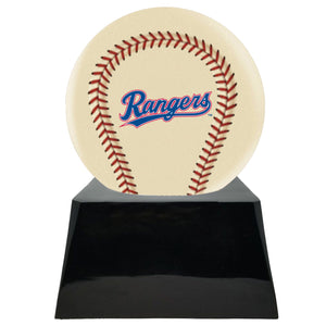 Baseball Cremation Urn with Optional Ivory Texas Rangers Ball Decor and Custom Metal Plaque - ExquisiteUrns