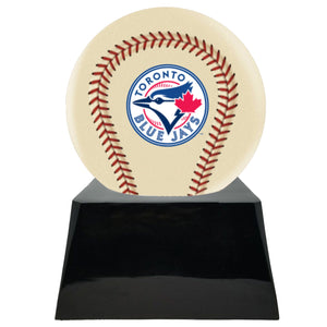 Baseball Cremation Urn with Optional Ivory Toronto Blue Jays Ball Decor and Custom Metal Plaque - ExquisiteUrns