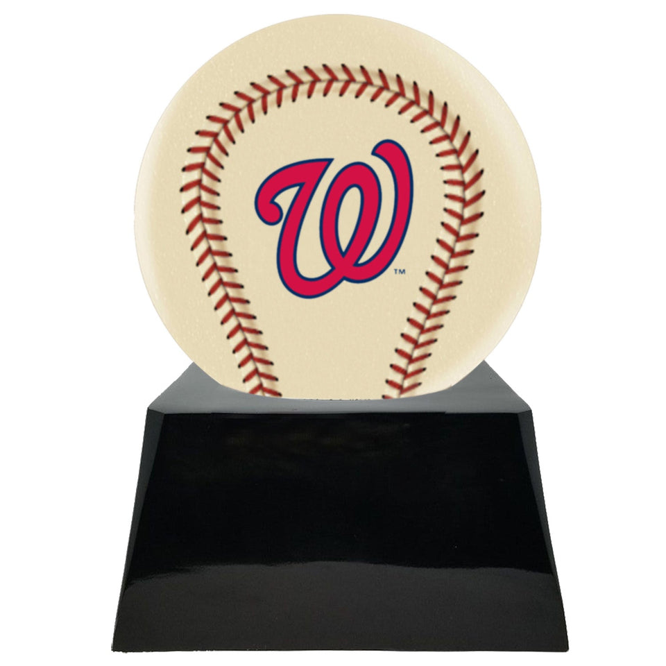 Baseball Cremation Urn with Optional Ivory Washington Nationals Ball Decor and Custom Metal Plaque - ExquisiteUrns