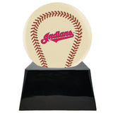 Baseball Cremation Urn with Optional Ivory Cleveland Indians Ball Decor and Custom Metal Plaque - ExquisiteUrns
