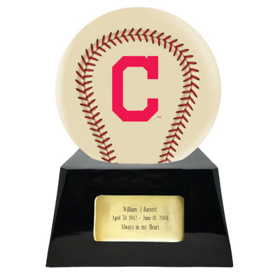 Baseball Cremation Urn with Optional Ivory Cleveland Indians Ball Decor and Custom Metal Plaque - ExquisiteUrns