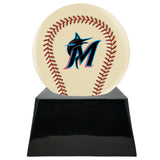Baseball Cremation Urn with Optional Ivory Miami Marlins Ball Decor and Custom Metal Plaque - ExquisiteUrns
