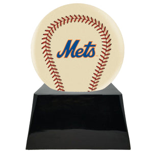 Baseball Cremation Urn with Optional Ivory New York Mets Ball Decor and Custom Metal Plaque - ExquisiteUrns