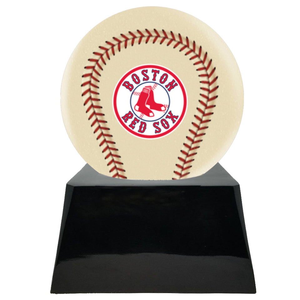 Baseball Cremation Urn with Optional Ivory Boston Red Sox Ball Decor and Custom Metal Plaque - ExquisiteUrns
