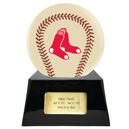 Baseball Cremation Urn with Optional Ivory Boston Red Sox Ball Decor and Custom Metal Plaque - ExquisiteUrns
