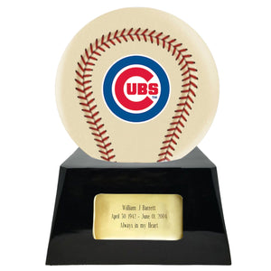 Baseball Cremation Urn with Optional Ivory Chicago Cubs Ball Decor and Custom Metal Plaque - ExquisiteUrns