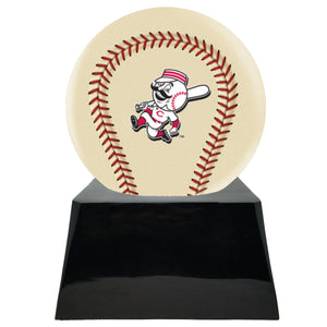 Baseball Cremation Urn with Optional Ivory Cincinnati Reds Ball Decor and Custom Metal Plaque - ExquisiteUrns
