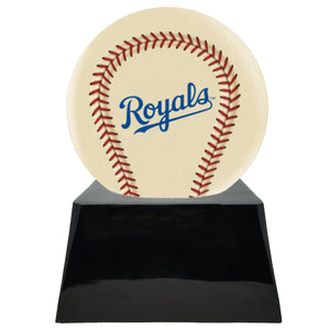 Baseball Cremation Urn with Optional Ivory Kansas City Royals Ball Decor and Custom Metal Plaque - ExquisiteUrns