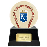 Baseball Cremation Urn with Optional Ivory Kansas City Royals Ball Decor and Custom Metal Plaque - ExquisiteUrns