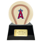 Baseball Cremation Urn with Optional Ivory Los Angeles Angels Ball Decor and Custom Metal Plaque - ExquisiteUrns
