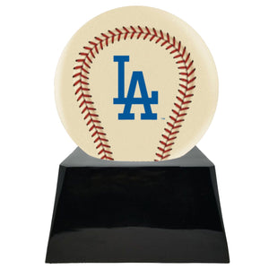 Baseball Cremation Urn with Optional Ivory Los Angeles Dodgers Ball Decor and Custom Metal Plaque - ExquisiteUrns