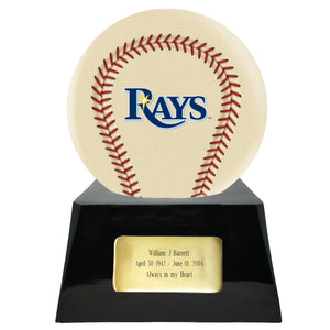 Baseball Cremation Urn with Optional Ivory Tampa Bay Rays Ball Decor and Custom Metal Plaque - ExquisiteUrns