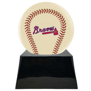 Baseball Cremation Urn with Optional Ivory Atlanta Braves Ball Decor and Custom Metal Plaque - ExquisiteUrns