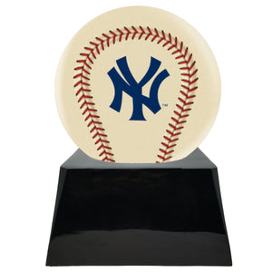 Baseball Cremation Urn with Optional Ivory New York Yankees Ball Decor and Custom Metal Plaque - ExquisiteUrns