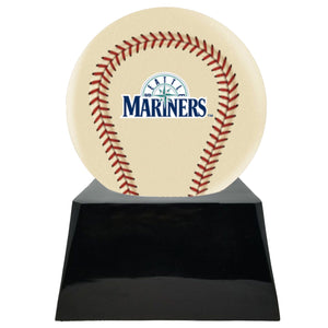 Baseball Cremation Urn with Optional Ivory Seattle Mariners Ball Decor and Custom Metal Plaque - ExquisiteUrns