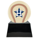 Baseball Cremation Urn with Optional Ivory Houston Astros Ball Decor and Custom Metal Plaque - ExquisiteUrns