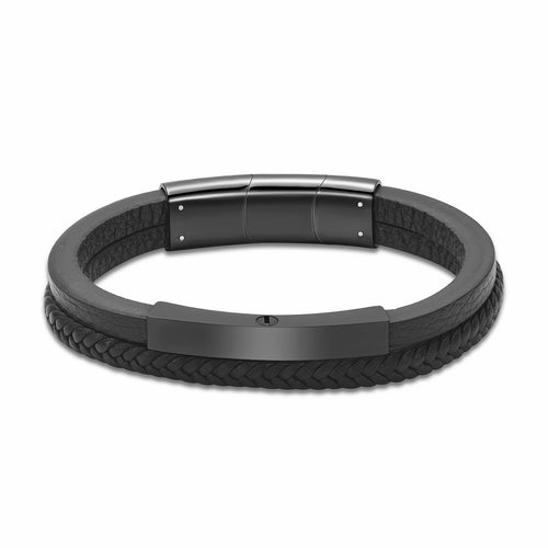 Triple Band Black Leather Cremation Bracelet - ExquisiteUrns
