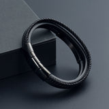 Triple Band Black Leather Cremation Bracelet - ExquisiteUrns
