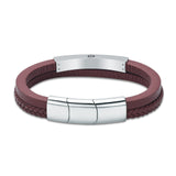 Triple Band Brown Leather & Silver Metal Cremation Bracelet - ExquisiteUrns