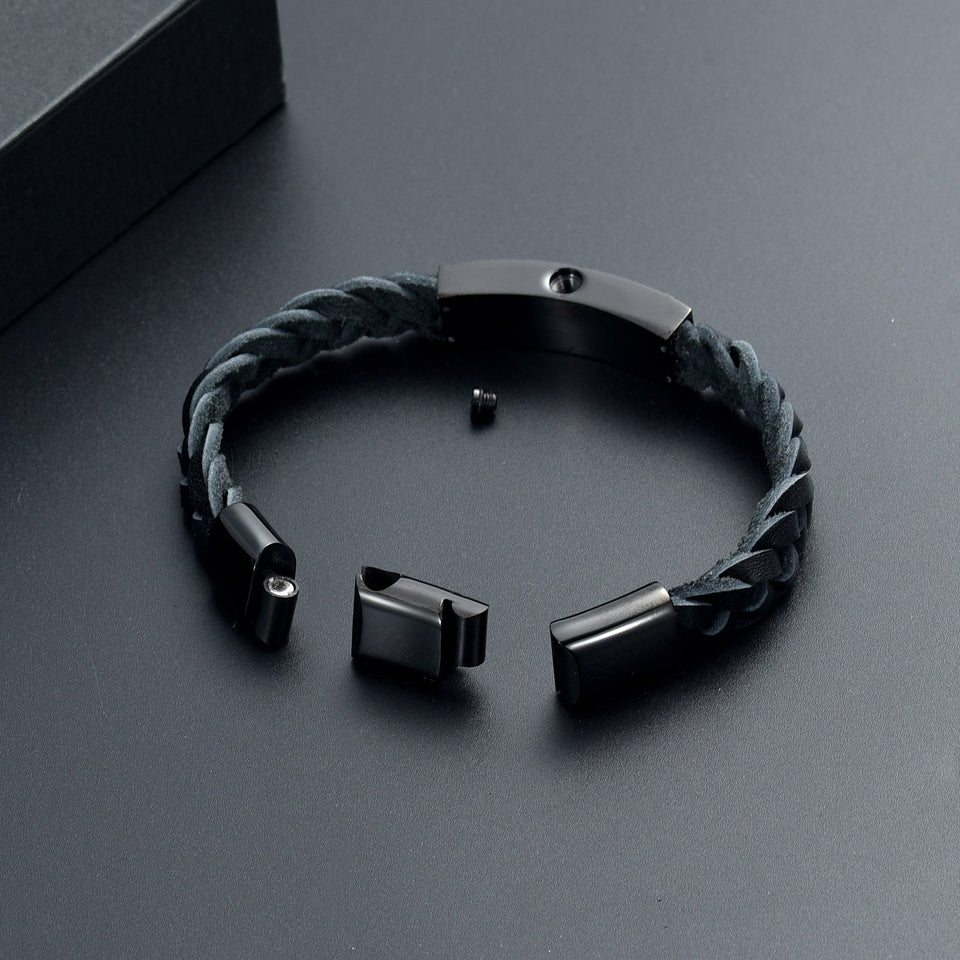 Leather Braided Black Cremation Bracelet - ExquisiteUrns