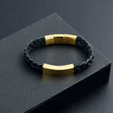 Leather Braided Black & Gold Cremation Bracelet - ExquisiteUrns