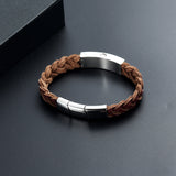 Leather Braided Brown & Silver Cremation Bracelet - ExquisiteUrns
