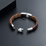 Leather Braided Brown & Silver Cremation Bracelet - ExquisiteUrns