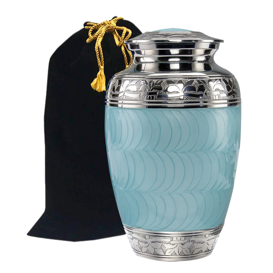 Classic Baby Blue Brass Cremation Urn - ExquisiteUrns
