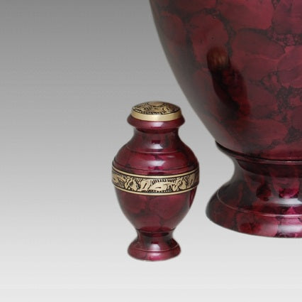 Crimson Marble Brass Cremation Urn - ExquisiteUrns