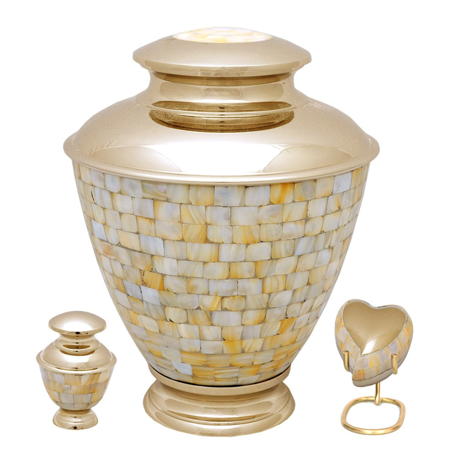 Elegant Gold Mother Of Pearl Cremation Urn - ExquisiteUrns
