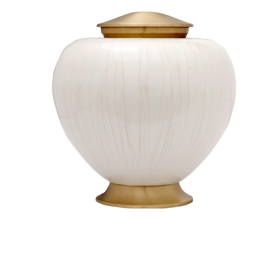 Baroque Cremation Urn for Ashes in Pearl White