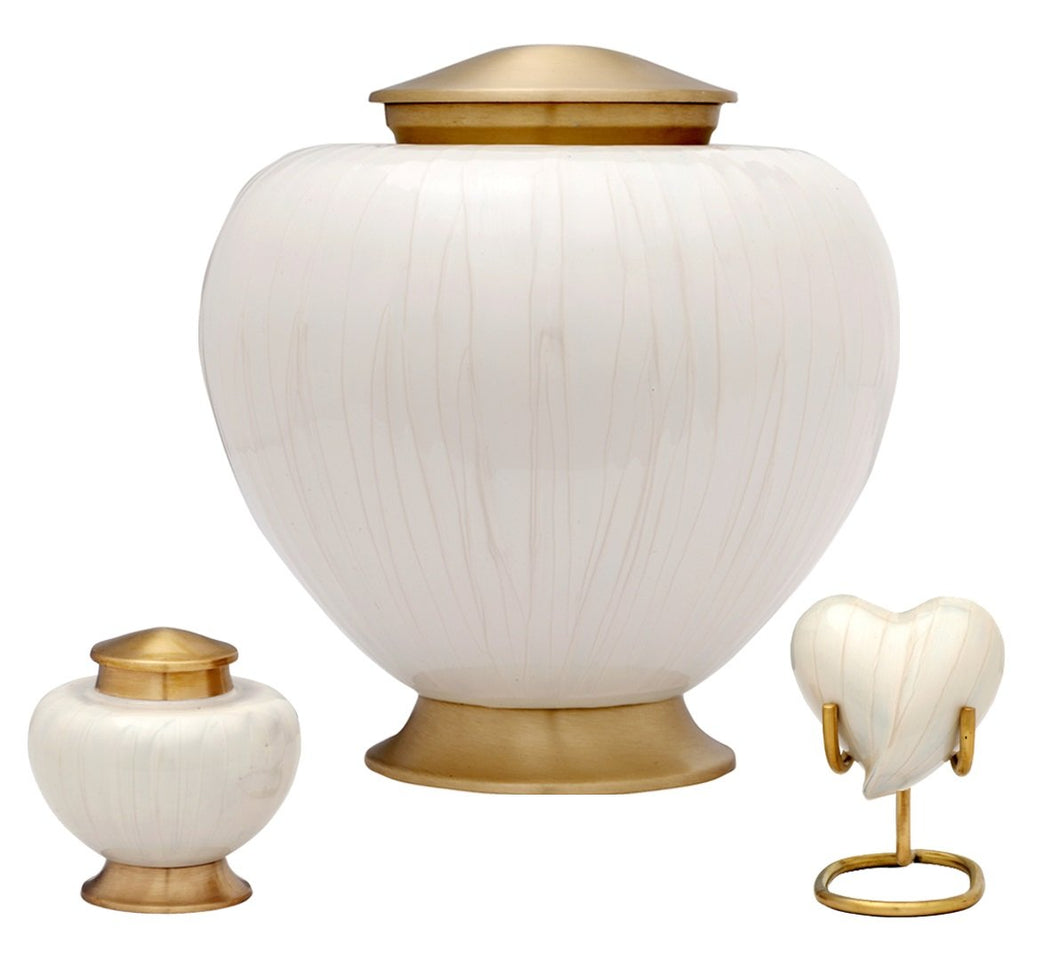 Baroque Cremation Urn for Ashes in Pearl White