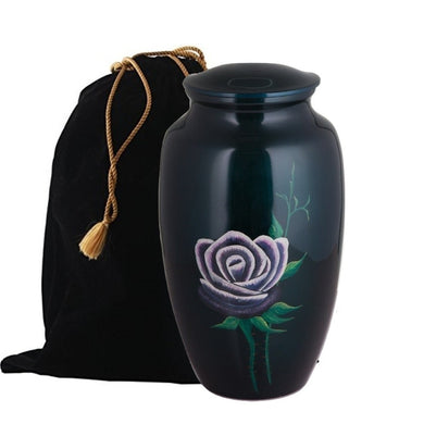 Single Rose on Green Hand Painted Adult Cremation Urn - ExquisiteUrns